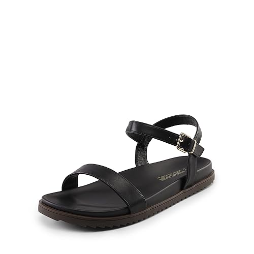 DREAM PAIRS Women's Cute Open Toe One Band Arch Support Comfort Flat Sandals for Summer - 11 - Black