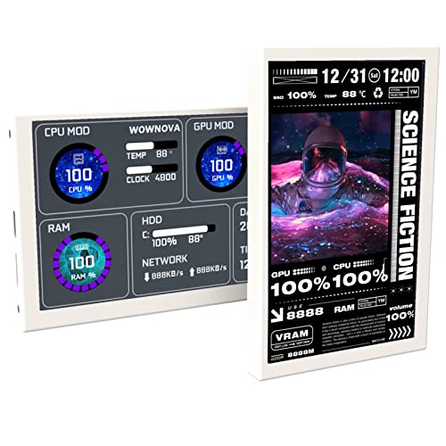 WOWNOVA 5" Computer Temp Monitor (Dynamic Theme Supported), Pc Temperature Display, PC Sensor Panel for PC ARGB Computer Case, IPS Type-C USB Mini Secondary Screen PC CPU RAM HDD Data Monitor (White) - White
