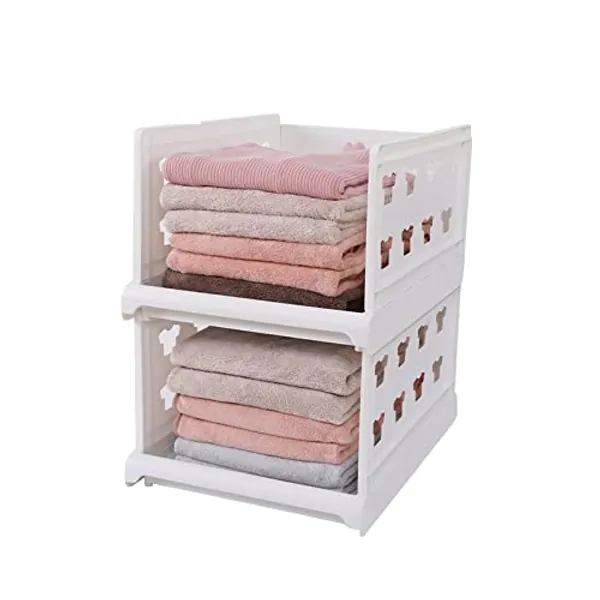 Zoybis ﻿Folding Wardrobe Storage Box 2-Pack Plastic Drawer Organizer Stackable Shelf Baskets Cloth Closet Containers Bin Cubes ,Home Laundry Fold Pull Out Drawer Dividers for Clothes (2-Pack)
