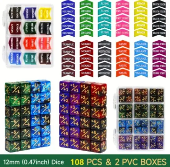 108pcs MTG Dice Tokens Set +1/+1 & -1/-1 Counters 12mm with Storage Box Compatible with Multifunctional Wargaming 40k, MTG, TCG, D&D, 40k,Premium Game Accessories