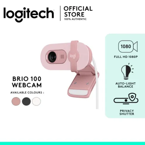 Logitech Brio 100 Full HD 1080p Built-in Mic with Auto-light Balance Webcam Authentic PC Laptop Mac