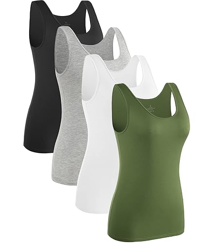 Rosyline 4 Piece Women Tank Tops Basic Sleeveless Undershirt Layering Tanks - X-Large - A-black/Grey/White/Army Green