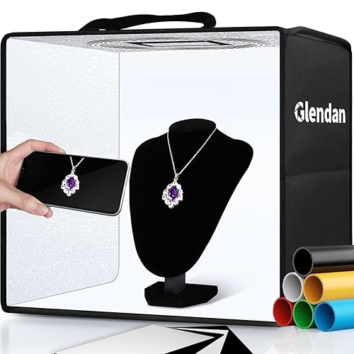 Glendan Portable Photo Studio Light Box,12"x12" Professional Dimmable Shooting Tent Kit with 112 LED Lights & 6 Backdrops for Jewelry and Small Items Product Photography - 12*12 Inch