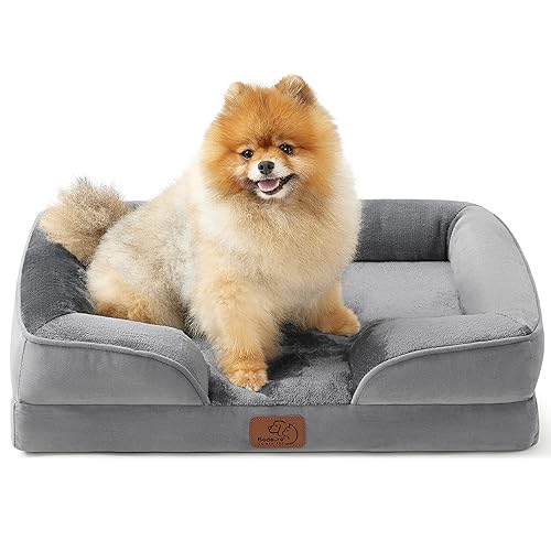 Bedsure Orthopedic Dog Bed - Bolster Dog Sofa Beds for Small Dogs, Supportive Foam Pet Bed with Removable Washable Cover, Waterproof Lining and Nonskid Bottom Couch, Grey - 24.0"L x 18.0"W x 6.0"Th - Grey