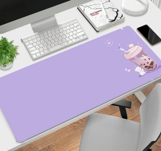 Purple Boba Bubble Tea Cute Kawaii Tea Gaming Wide Keyboard Mouse Pad - Purple / 700x300x3mm