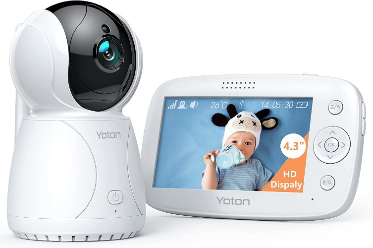 YOTON Baby Monitor with Camera, 4.3" HD Screen,3200mAh Rechargeable Battery, Motion Detection, Remote Pan-Tilt-Zoom,Two-Way Talk, Vox, 8 Lullabies, Night Vision,Temperature Monitoring,Feeding Reminder
