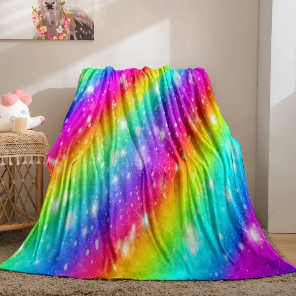 YUANZU Rainbow Striped Blanket Throw, Colorful Space Galaxy Star Soft Cozy Flannel Baby Blanket, Warm Lightweight Plush Throw Couch Sofa Bed Cover, Gifts for Nursery Toddler Girls Woman 40x50 inch