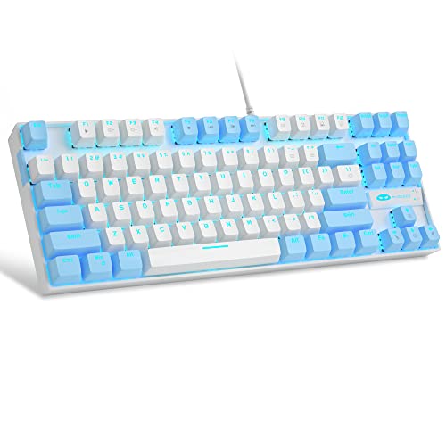 MageGee 75% Mechanical Gaming Keyboard with Red Switch, LED Blue Backlit Keyboard, 87 Keys Compact TKL Wired Computer Keyboard for Windows Laptop PC Gamer - White/Blue - White Blue/Red Switch