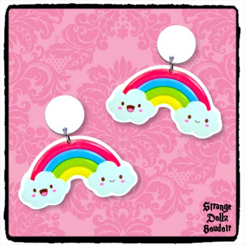 Cute Rainbow earrings, 925 sterling silver, cartoon anime, Strange Dollz Boudoir
