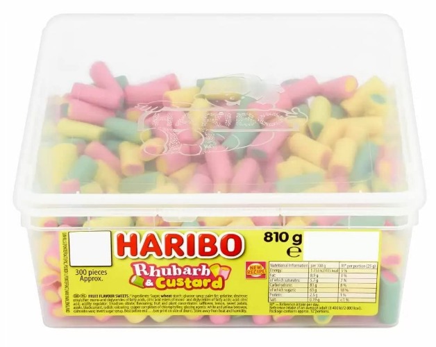 Haribo Rhubarb and Custard Sweets Tub - 810g Fruit Flavoured Soft Candy