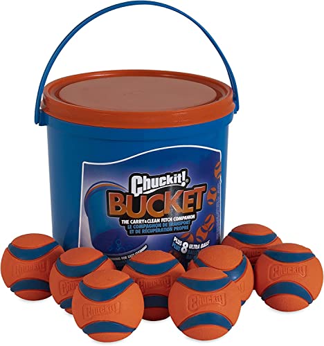 Chuckit Ultra Ball Dog Toy, Medium (2.5" Diameter), Pack of 8 with Chuckit Cleaning Bucket - Medium (2.5" Ball) - Pack of 8 - 8 Balls + Bucket