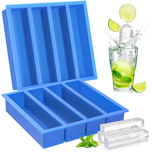 Large Ice Cube Molds, Silicone Ice Cube Trays with Easy Release Ice Cubes for Whiskey, Butter Mold, Set of 2 Blue
