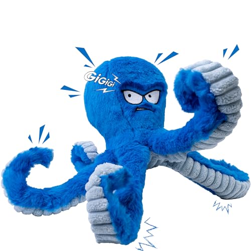 Squeaky Dog Toys For Large Dogs, Durable Octopus Plush Chew Toy For Large Breed Chewers, Tough Stuffed Toy, Tug Of War Interactive Dog Toy To Keep Them Busy, Crinkle Dog Toy For Big Medium Samll Dog - Blue Octopus