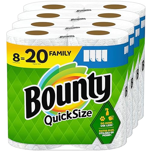 Bounty Quick Size Paper Towels, White, 8 Family Rolls = 20 Regular Rolls - 117 sheet (Pack of 8) - White