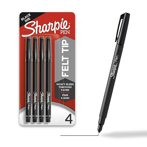 Sharpie Pens, Felt Tip, Fine Point (0.4 mm), Black, 4 Count - 4 Count