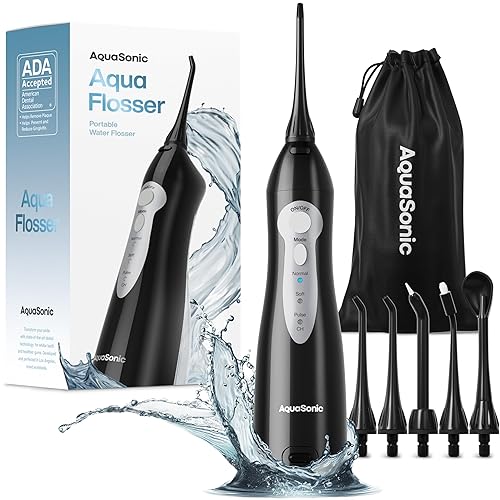 Aquasonic Aqua Flosser - Professional Rechargeable Water Flosser with 5 Tips - Oral Irrigator w/ 3 Modes - Portable & Cordless Flosser - Kids and Braces - Dentist Recommended(Black) - Black