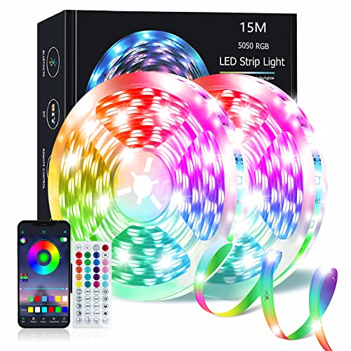 Led Strip Light 15m, Led Lights with Music Sync, RGB Smart Led Strip Lights with Remote and APP Control, Led Lights for Bedroom, Led Light Strips for Room, TV, Kitchen, Party, Home(2 Rolls of 7.5m) - 15M