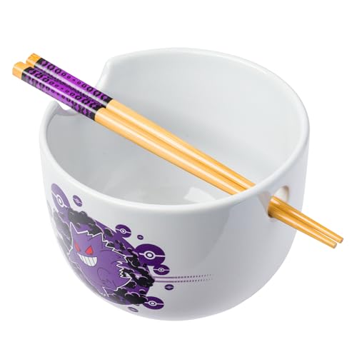 Silver Buffalo Pokemon Gengar Pokeball Ceramic Ramen Noodle Rice Bowl with Chopsticks, Microwave Safe, 20 Ounces - 20 Ounces - Pokemon Gengar