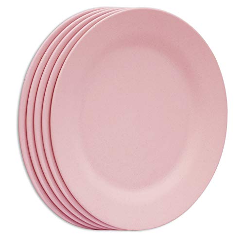 SNOMEL 11 Inch Dinner Plate Set, Extra Large Pasta Plates, Unbreakable Dishes, Lightweight Wheat Straw Salad Dinnerware, Reusable Fiber Dessert Tableware (Pink) - Pink