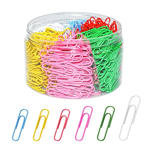 JIKIOU 510 Pcs Coloured Paper Clips, Premium Paper Clips Assorted Sizes, Colored Paper Clips for Paperwork(Red, Yellow, Blue, Green, Pink, White)