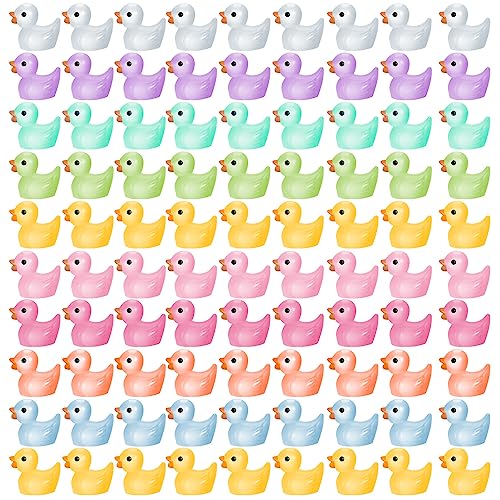 Heyu-Lotus 100pcs Mini Luminous Resin Ducks, Tiny Resin Ducks Miniature Ducks Figures for Crafts Home Prank Game Aquarium Garden Landscape Dollhouse Potted Decorations