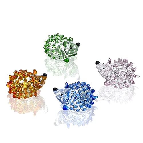 H&D HYALINE & DORA Set of 4 Blown Glass Lovely Hedgehog Figurines,Handmade Colorful Glass Art Animals Collectible Gift Home Decor - 4pcs Hedgehog