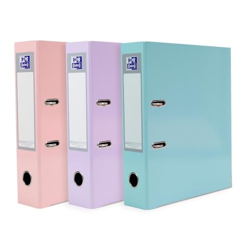 Oxford A4 Lever Arch Files, Pastel Colours, Pack of 3 Folders - Pastels