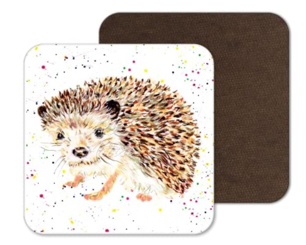 Coaster Hedgehog British Wildlife Hand Painted Animals Coasters Watercolour Art Gift Work Office Dining Tea coffee (1) - 1