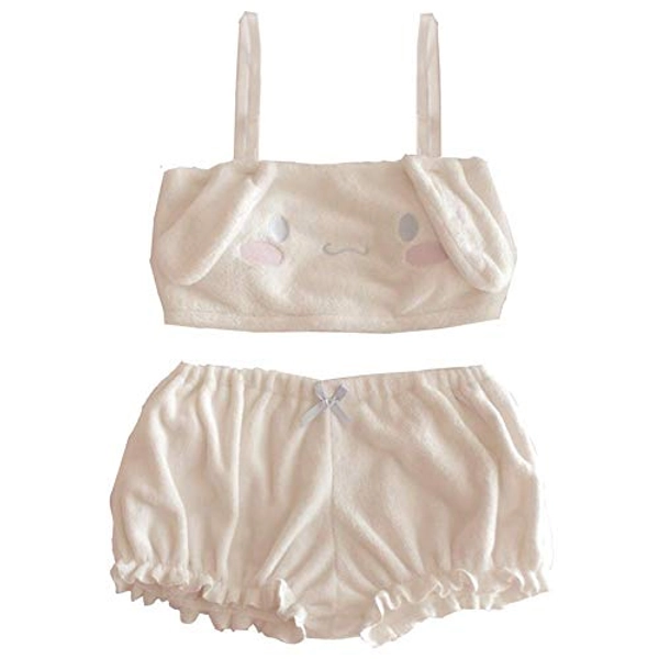 OKMJ Grils Cinnamoroll Anime Costumes Long Eared Doggy Bra and Bloomers Melody Kuromi Pyjamas - White - L