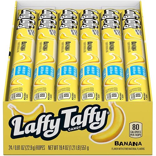 Laffy Taffy Rope Candy, Banana Flavor, 0.81 Ounce Ropes (Pack of 24) - Banana - 0.81 Ounce (Pack of 24)