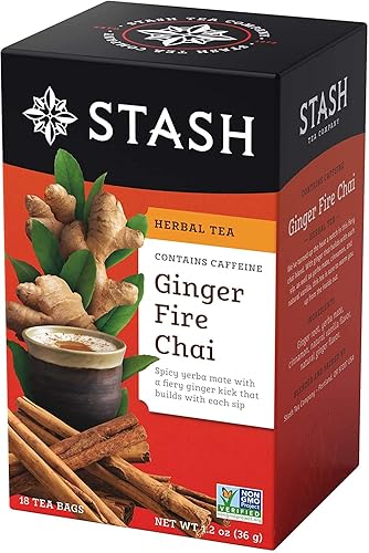 Stash Tea Ginger Fire Chai Herbal Tea - Caffeinated, Non-GMO Project Verified Premium Tea with No Artificial Ingredients, 18 Count (Pack of 6) - 108 Bags Total - Ginger Fire Chai - 18 Count (Pack of 6)
