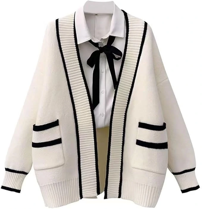 Womens Japan Cute Cardigan Sweater Kawaii JK Uniform Open Front Cardigan with Buttons Aesthetic Long Sleeve Loose Jackets - Small - B