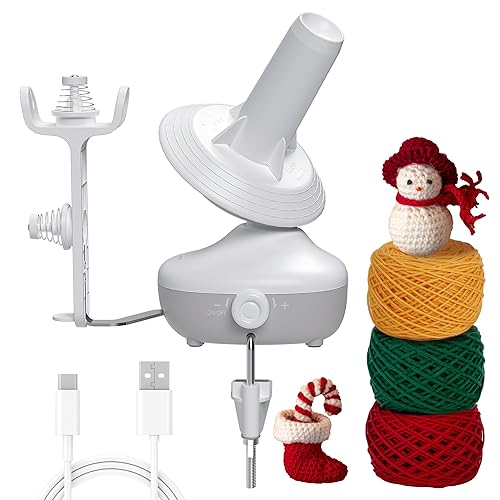 Etcokei Yarn Winder, Electric Yarn Ball Winder for Crocheting, Compact Yarn Cake Winder with Strong Tension Stepless Speed, Automatic Yarn Spinner Roller Wool Winder, Ideal Helper for Knitting Lovers - White