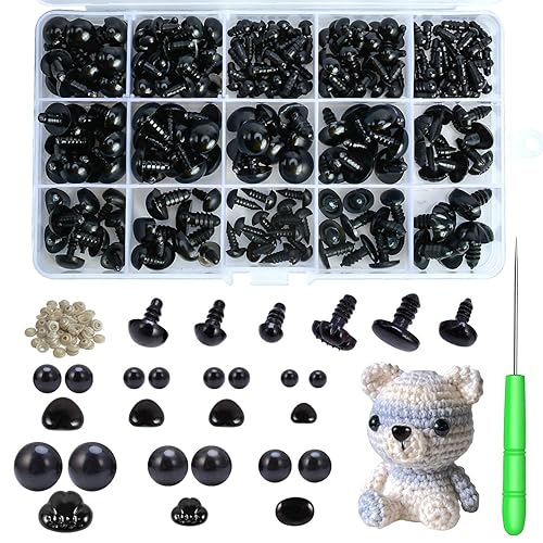 Safety Eyes and Noses, 462Pcs Black Plastic Stuffed Crochet Eyes with Washers for Crafts - Black - 462pcs