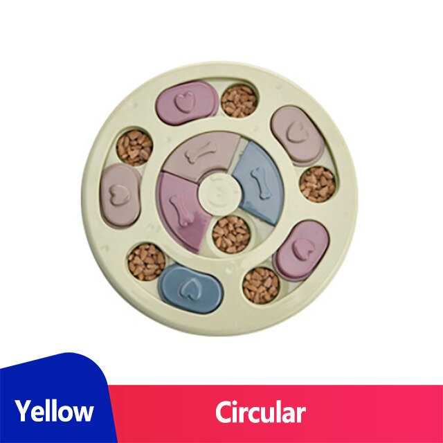 Dog Puzzle Treat Feeder Interactive Toy - Yellow Circular