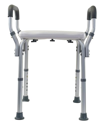 Essential Medical Supply Height Adjustable Shower and Bath Bench with Padded Arms and Textured Shower Chair Seat - Without Back