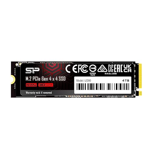 Silicon Power 4TB UD90 NVMe 4.0 Gen4 PCIe M.2 SSD R/W up to 5,000/4,500 MB/s (SP04KGBP44UD9005) - 4TB - Standard