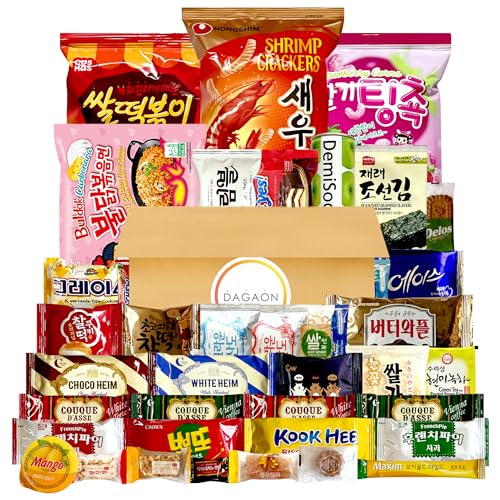 DAGAON Finest Korean Snack Box 42 Count – Variety Snacks Including Korean’s Favorite Chips, Biscuits, Cookies, Pies, Candies. Perfect appetizing Korean snacks for any occasions, gifts and everyone.