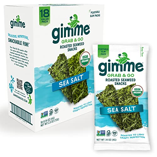 gimMe Organic Roasted Seaweed Sheets Sea Salt Keto Vegan Gluten Free Great Source of Iodine and Omega 3’s Healthy OnTheGo Snack for Kids Adults 0.14 Oz(Pack of 18) - Sea Salt - 18 Count