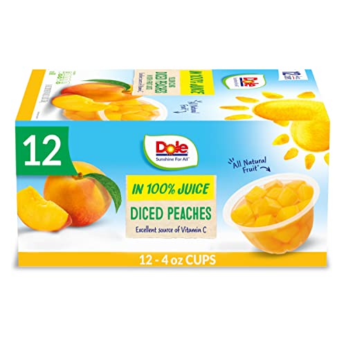 Dole Fruit Bowls Diced Peaches in 100% Juice Snacks, 4oz 12 Total Cups, Gluten & Dairy Free, Bulk Lunch Snacks for Kids & Adults - 4 Ounce (Pack of 12)