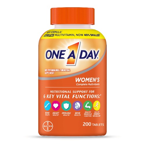 ONE A DAY Womens Complete Multivitamin, Daily Multivitamin with Vitamin A, B Vitamins, Vitamin C, Vitamin D, Vitamin E, Calcium and Magnesium, Immune Health Support, 200 Count