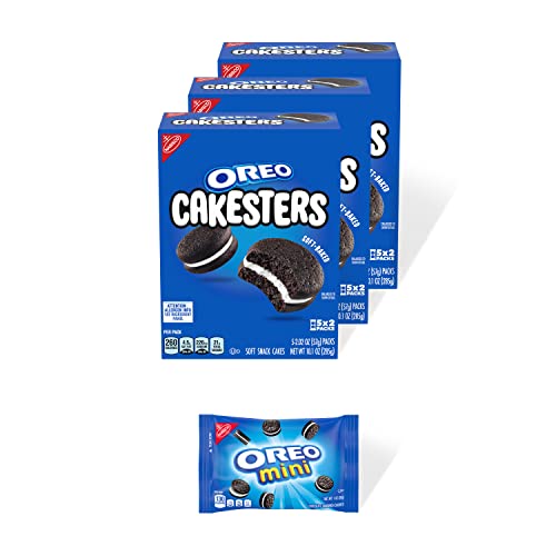 OREO Cakesters Soft Snack Cakes, 3 - 5 Count Packs (15 Total Snack Packs) + Bonus OREO Mini Cookie Snack Pack - Chocolate - 5 Count (Pack of 3)