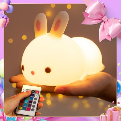 One Fire Cute Night Light+Gifts for Teen Girls, Remote+16 Colors Teen Girl Gifts for Girls,TAP FOR FUN Teen Girl Stuff for Girls Anime Stuff Kids Stuff,Cute Things for Teen Girls Gifts for Teens Gifts - A Bunny Gifts[REMOTE CONTROL]