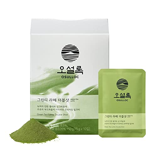 Osulloc Green Tea Latte Double Shot (0.7oz x 10 Count), Easy Powder type Blended tea, Cafe Style Sweetened Blend - Green tea