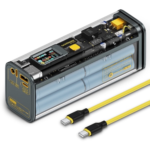 Shargeek Portable Charger, Storm 2 100W 25600mAh Laptop Power Bank, World's First See Through Battery Pack with IPS Screen, DC & 2 USB C & USB Ports for MacBook Pro/Dell XPS, iPad/iPhone 13 and More - 