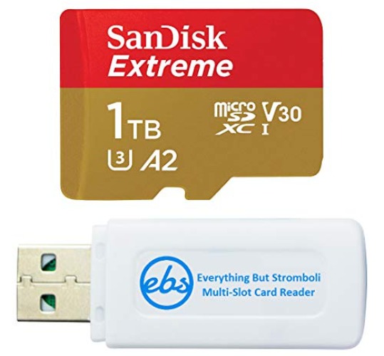 SanDisk Extreme 1TB Memory Card for Phone Works with Samsung Galaxy S20, S20+, S20 Ultra 5G, S10+, S10e, S10 (SDSQXA1-1T00-GN6MN) Bundle with (1) Everything But Stromboli SD & Micro SD Card Reader