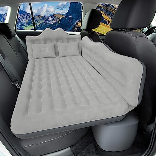DikaSun Car Air Mattress, Inflatable SUV Truck Air Mattress Back Seat Camping Bed Thickened Car Sleeping Pad for Travel, Car Bed SUV Mattress with Car Air Pump 2 Pillows - Grey