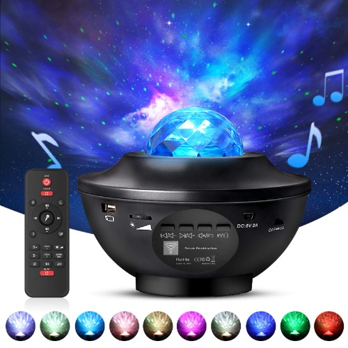 Night Light Projector with Remote Control, Eicaus 2 in 1 Star Projector with LED Nebula Cloud/Moving Ocean Wave Projector for Kid Baby, Built-in Music Speaker, Voice Control, Multifunctional (Black)