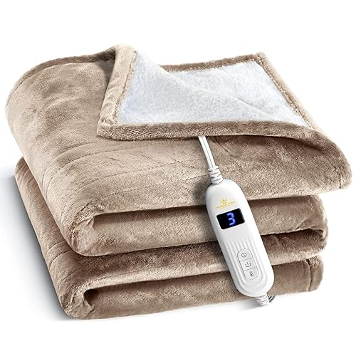 Medical king Heated Blanket, Machine Washable Extremely Soft & Comfortable Electric Blanket Throw Fast Heating with Hand Controller 10 Heating Settings & auto Shut-Off (Beige, 50 x 60) - Beige - 50" x 60"