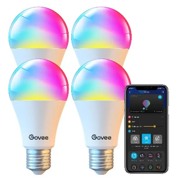 Govee Smart Light Bulbs, Dimmable RGBWW Color Changing Light Bulbs, Work with Alexa  Google Assistant, No Hub Required RGB Light Bulbs, 9W 60W Equivalent A19 LED Bulbs for Bedroom Living Room, 4 Pack